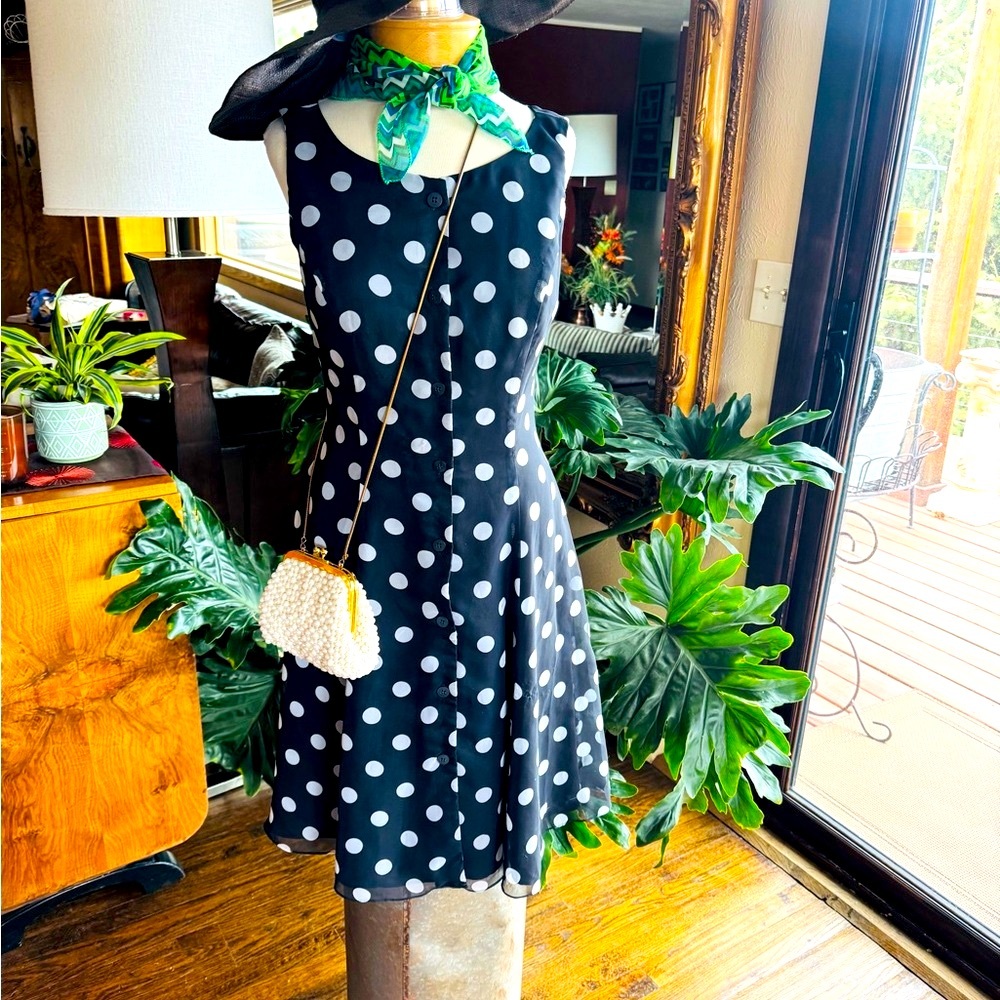 Polka Dot Sleeveless Dress - Black and White